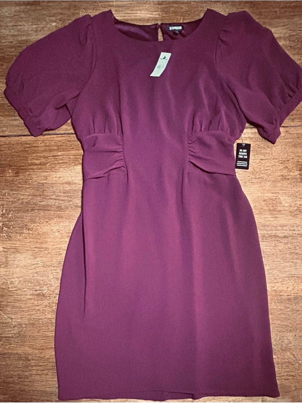 Express Women's Plum Midi Dress with Puff Sleeves